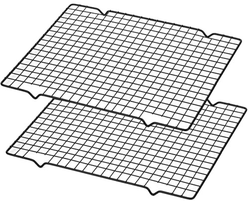 XHNKEG 2 Stück Kuchengitter AbküHlgitter, 40×25×2cm Cooling Rack AusküHlgitter Schwarzer Grillgitter Backgitter mit Feinem Gitter für Backen Kühlen Braten Trocknen