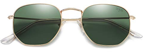SOJOS Retro Vintage Specchio Polarizzate Lenti Poligono Protezione UV Occhiali da Sole SJ1072 Con Oro Telaio/Turchese Lente