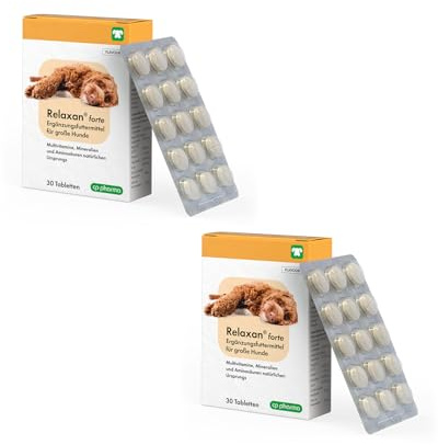 cp pharma Relaxan forte | Doppelpack | 2 x 30 Tabletten | Ergänzungsfuttermittel für große Hunde | Mit Multivitaminen
