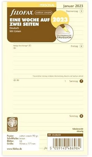 Filofax Personal 1 Woche auf 2 Seiten cotton creme (deutsch)2023