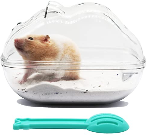 Wenriko Hamster Sand Bath Container, Hamster Sand Bath Box, Hamster Sand Bathtub with Cleaning Scoop, Big Space, Easy to Clean, Avoid Bath Sand Out, Perfect for Dwarf Hamster (Medium)