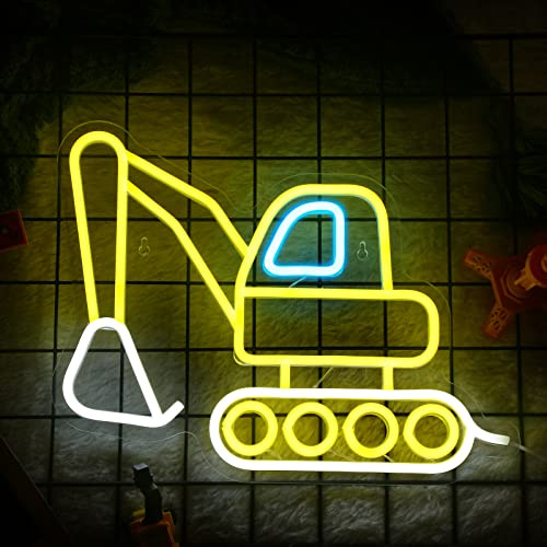 Neon Sign, Construction Excavator, Vehicles, LED Neon Light, USB Powered, Acrylic Wall Decoration for Children's Room, Boys' Room, Game Room