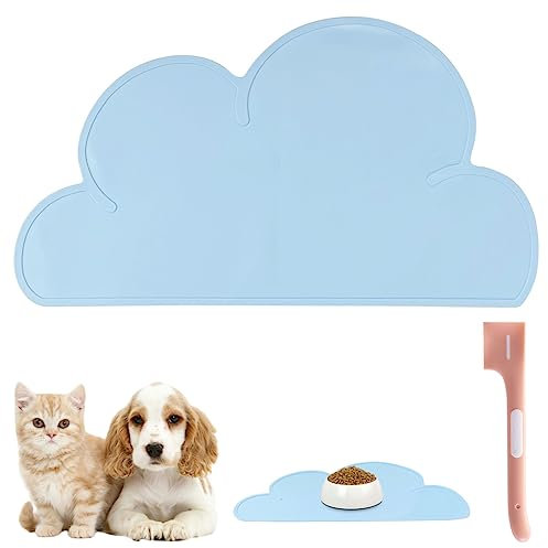 Veiteibe Napfunterlage für Kleine Hunde und Katze - 48x27 cm Silikonmatte für Haustierfutterschalen, Katzennapf Futtermatten für Hunde, Katzen und andere Haustiere (Blau)