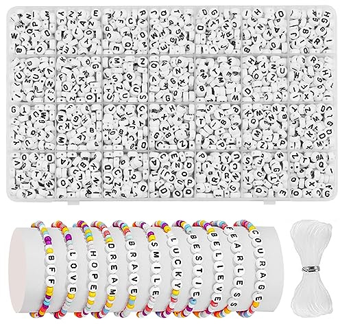 MiuCo 2000+ Stück Buchstabenperlen zum Armbänder, Rund Buchstaben Perlen für Auffädeln, Alphabet Perlen Set, Letter Beads Bastelset für Armband Haarband Schmuck Basteln