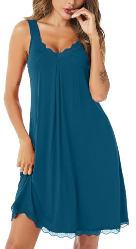 Uniexcosm Camisón de Mujer Algodon Camisones Mujer Sexy sin Manga Camisón con Tirantes Antideslizantes Cuello en V Ropa de Dormir Vestido Ligero y Suave para Hogar Azul Cobalto M