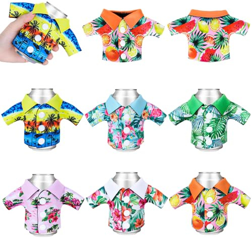 Whaline Summer Can Sleeves Funny Hawaii Can Shirt Cover Insulators Assorted Tiny Jacket Coat Shape Neoprene Can Cooler Sleeves for Beverage Drink Bottle Tropical Party Decor Supplies, 6Pcs