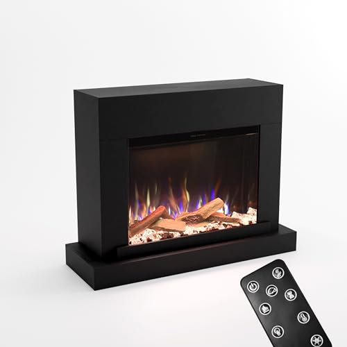 GLOW FIRE Kaminofen PR4 mit realistischem 3D E-Motion LED-Feuer - Stand-Elektrokamin mit Heizung, Kaminfeuer & Timer, max. 1500 W, 126x97x43 cm, Schwarz