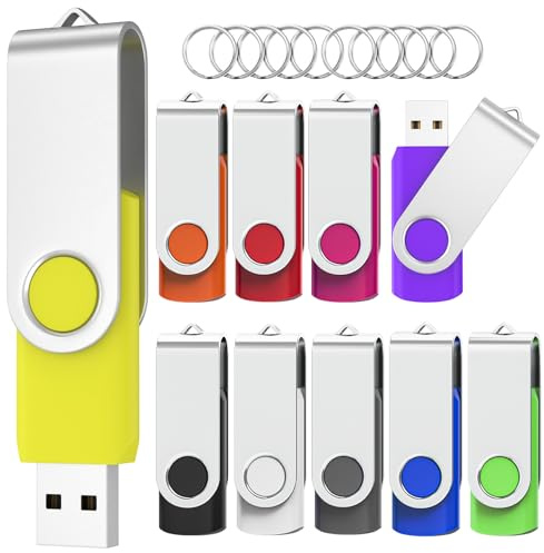 Cle USB 64Go Lot de 10,WOOOLKEN Clé USB 2.0 Flash Drive Clés USB Pivotant | 10 couleurs pour le tri : Idéal pour Word, PDF, école et bureau.