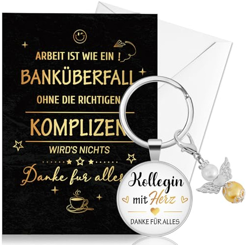HOWAF Karte Abschied Kollegin, Abschiedskarte Kollegen Abschied Kollegin Karte Geschenk Abschied Kollegin Schlüsselanhänger Schutzengel für Ruhestand Abschiedsgeschenk Abschied Kollegin Jobwechsel