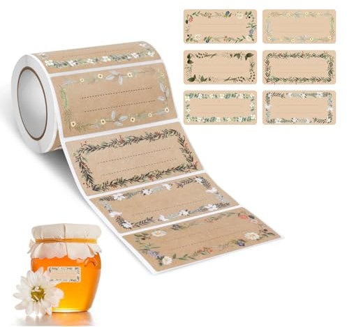 AiQInu Etiketten Selbstklebend Kraftpapier,200 Stück Etiketten zum Beschriften, Klebeetiketten, Marmeladen- für Gläser, Marmelade, Flaschen, Tüten Aufkleber (75x35mm)
