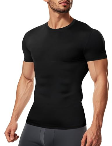 TAILONG Short Sleeve Compression Shirt Men - Shapewear Slimming Undershirt Body Shaper Tank Top Workout Shirts Black