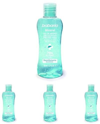 Babaria - Gel Hidroalcoholico Manos Mineral, Gel Hidroalcoholico Para El Bolso, Spray Desinfectante, Ácido hialurónico, Zinz y Magnesio, 50ml (Paquete de 4)