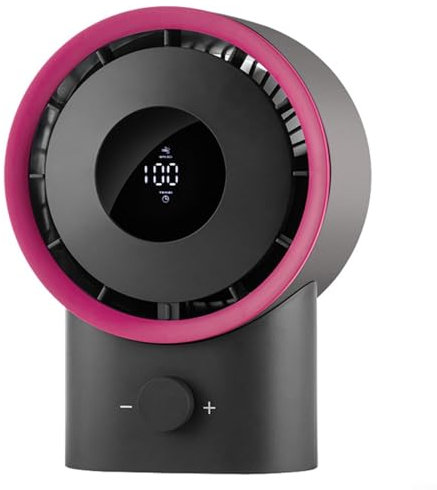 VRTYVEYBB Ventilatore da tavolo – Potente flusso d'aria, batteria ricaricabile 4000 mAh, display digitale, impostazioni a 100 velocità, design compatto, rosso/blu/albicocca, 21,4 x 15,4 x 10,4 cm