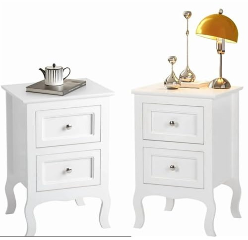 TactFire Table de Chevet Lot de 2,Table de Nuit Blanche avec 2 Tiroirs, Chevet de Lit Bois, Commode Chambre 40 x 30 x 60cm (2)