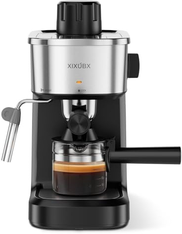 XIXUBX 6 Bar Espresso Machine, 800W Compact Coffee Maker with Stainless Steel Cup Warmer, Steam Milk Frother, Automatic Pressure Relief, Cappuccino & Latte Maker, Black, for Home and Office