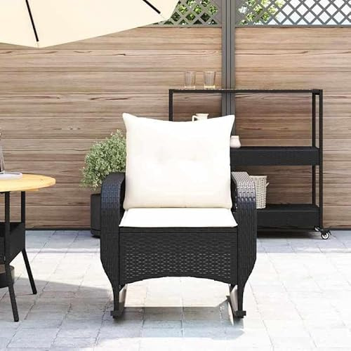 Eleganz Garten-Schaukelstuhl mit Kissen aus PE-Rattan & pulverbeschichtetem Stahl - Moderner Schaukelstuhl für Terrasse, Balkon oder Garten - Wetterfest & komfortabel