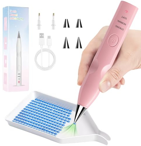 Elektrischer Diamond Painting Stift mit Beleuchtung, kabellos & wiederaufladbar, 3 Helligkeitsstufen, ergonomisches Design für Diamantmalerei-Zubehör