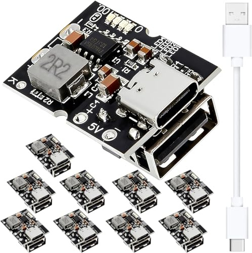 DAOKAI 10 pezzi di tipo C USB 5 V 2 A Boost Converter modulo di alimentazione step-up display a LED carica e scarica scheda di protezione integrata per la ricarica della batteria al litio con cavo da