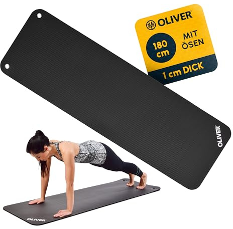 Oliver – rutschfeste Sportmatte gerillt mit Ösen – Yogamatte für Pilates, Gymnastik & Fitness – hautfreundlich & feuchtigkeitsabweisend – Gymnastikmatte Fitnessmatte (180x60x1cm | Anthrazit)