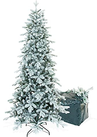 Albero Di Natale Slim Innevato Gaia 210 Cm Con Borsa Porta Albero, Molto Folto E Realistico In PE (polietilene) Real Touch e PVC, Apertura Ad Ombrello, Design Salvaspazio Alto E Stretto Alla Base