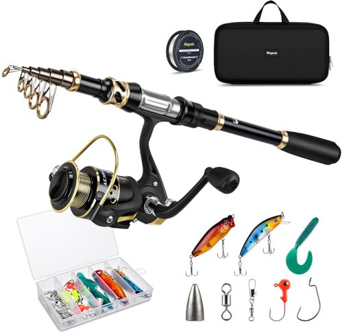 Teleskop-Angelrute und Rollen-Set mit Angelschnur, Angelköder-Set und Zubehör und Tragetasche für Salzwasser und Süßwasser 1,8M = 5.91FT