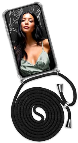 ONEFLOW Handykette für iPhone 11 Pro Max Hülle mit Band, Handyhülle mit Kette abnehmbar, Handyband zum Umhängen, Handy Umhängeband Lange Handykordel, Twist Case – Schwarz
