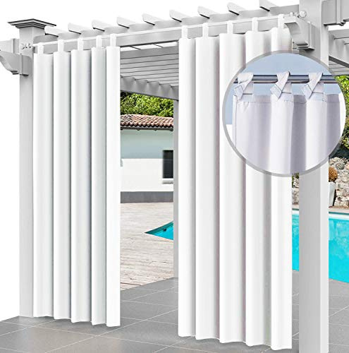 Outdoor Vorhang 2er SET Schlaufengardine 220 x 155 cm Gartenlauben Balkon-Vorhänge Gardinen Verdunkelungsvorhänge mit Schlaufen, Vorhang Wasserdicht für Pavillon Strandhaus (2 Panele) Weiß [129]