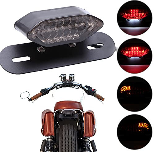 JMTBNO Fanale Posteriore Moto con Frecce Integrate a LED Luce Stop Moto Luce Freno Luce Targa Omologato 12V Universale per Cruiser Chopper Bobber Cafe Racer Enduro Motocross (Lente Nera)