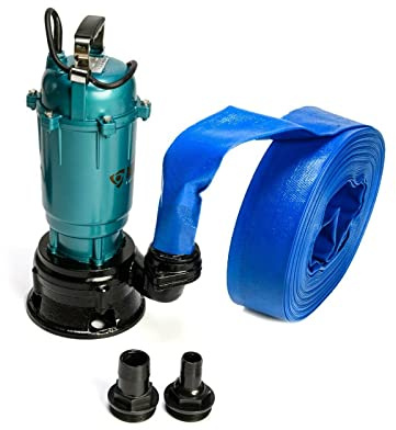 Heavy Duty Flood Sewage Water Pond Drain Septic Sump Cesspool Grinding Pump with Blue Layflat Hose 10 20 30 50m (10M LAYFLAT Blue Hose)
