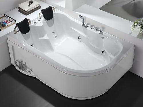 Vente-unique - Baignoire balnéo - 181 x 121 x 65 cm - Blanche - Angle gauche - 2 places - 385 L - RAFINA