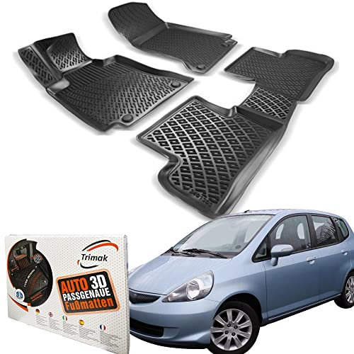 Trimak Passgenau 3D Fussmatten Auto Kompatibel mit Honda Jazz 1 Gen 2002-2008 Auto Zubehör 1. und 2. Reihe Gummimatten Autos TPE Allwetter Geruchlos rutschfest Vorne & Hinten Schwarz