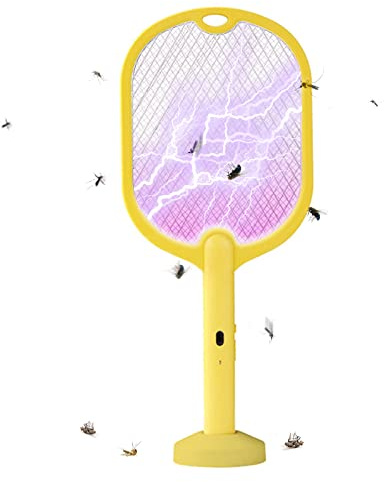 Elektrische Fliegenklatsche Extra Stark 2 in 1, Fliegenklatsche Elektrisch 3500V USB, Insektenvernichter Elektrisch Innen & Außen, Mückenschutz Fliegenfalle Innenbereich Aufladbar UV Lichtfalle & Base