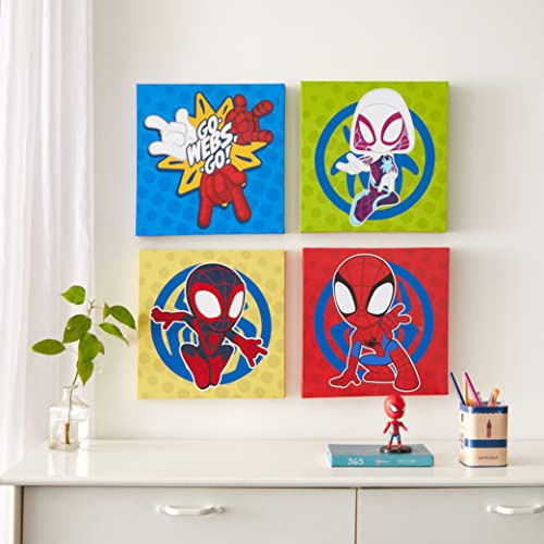 Idea Nuova Spidey and His Amazing Friends 4 Pack Square Canvas Wall Art Set, 11x11 each for Bedroom