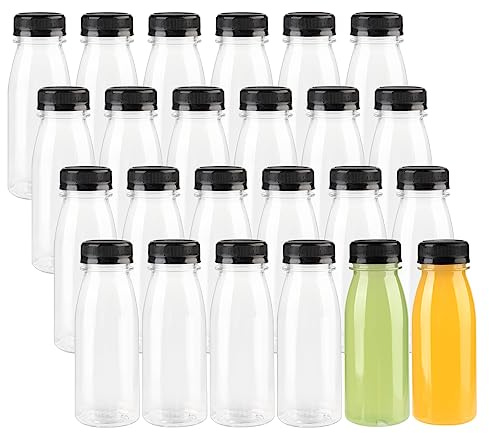 ZMCYN 24 Stück 200 ml transparente PET-Kunststoff-Saftflaschen mit schwarzem Deckel, wiederverwendbare sensorische Flaschen, leere Smoothie-Saftflaschen für Saft, Milch, Getränkebeutel