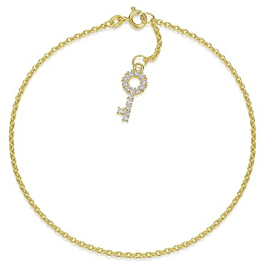 Fußkette Erbse Breite 1,8mm mit edlem, zirkoniabesetztem Schlüssel | aus echt 585 Gold | hochglanzpolierte Fußkette | Echtgold mit Federringverschluß