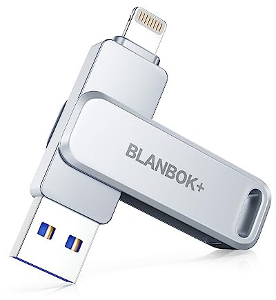 BLANBOK+ Apple MFi-zertifizierter USB Stick 128G für iPhone, Externer iPhone Stick Speicherstick USB External Memory Stick für iPhone Photostick Lightning Backup für iPhone/iPad/Android/PC