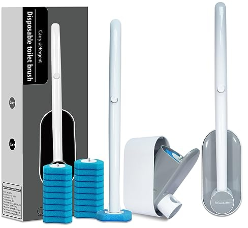 Hisucbetter 2Pack Disposable Toilet Brush and Holder with 16 Toilet Bowl Wand Refills Loaded Scrubbing Solution for Toilet Cleaning, Bathroom Cleaning Supplies Set, Grey(2-Pack)