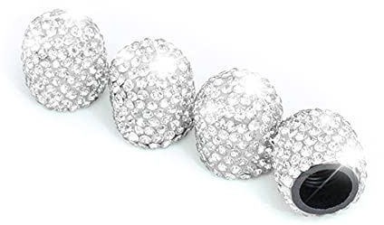 CGEAMDY 4 PCS Universal Auto Ventilkappen, Kristall Diamant Ventilkappen, Kristall Strass Autoreifen Kappen, Reifenventil Staubkappen Fahrradreifenventilkappen (Weiß)