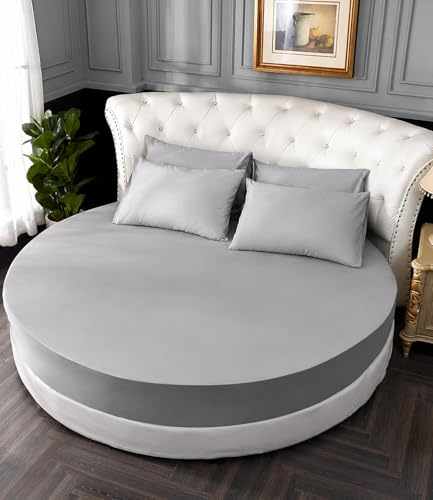 FANSU Runde Spannbettlaken 200x200,100% Baumwolle Bettlaken, Atmungsaktiv Weiche. Hellgrau Rund Spannbetttücher für Boxspringbett, Geeignet fùr bis 25cm Matraze