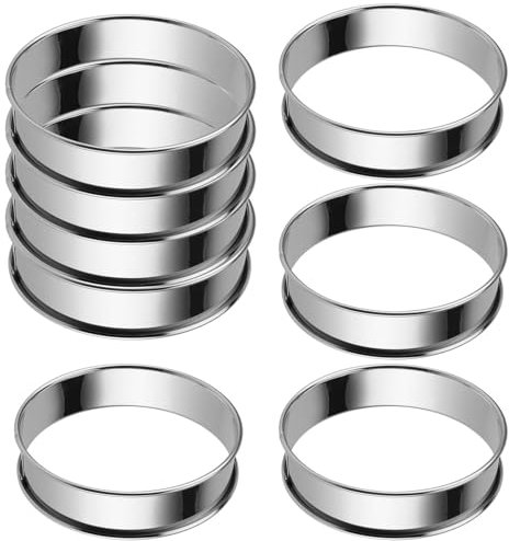 ZEONHEI Coppapasta per Torte Rotondo, 8 Pezzi 10,5 cm Stampo per Dolci in Acciaio Inossidabile, Anelli per Cucinare e cuocere Crostata/Mousse/Pasticceria/Dessert/Torta, Argento