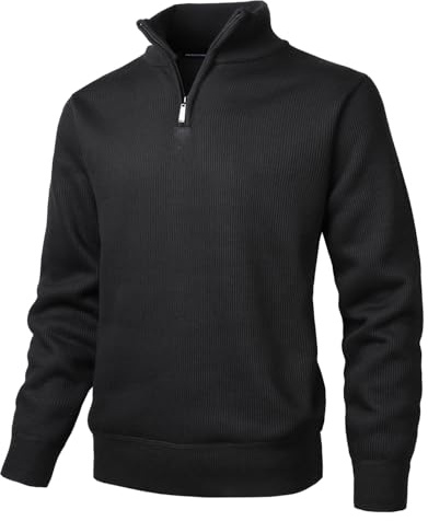 Herothorn Men's Half Zip Sweater Jumper Fleece Lined Knit Stand Up-Collar Pullover Warm Long Sleeve Knitwear Tops