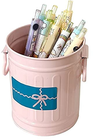 Tissting Schreibtisch Stifthalter mit 3 Zufälligen Aufklebern, Metall Desktop Bleistift Aufbewahrungbox Stiftebox Make-up Pinsel Organizer Becher für Kinder Erwachsene(Rosa)