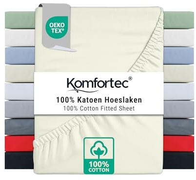 Komfortec Sábana Bajera Ajustable 140 x 200 cm, 100% algodón, Color Crudo