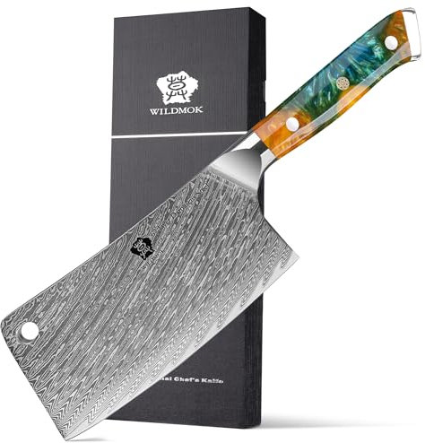 WILDMOK Fleischerbeilmesser 16.5 cm Hackbeil Küchenmesser Hackmesser Metzgermesser Damaststahl für Heimküche und Restaurant