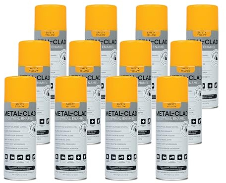 METAL-CLAD Paints For Industry Industrial Enamel, Aerosol Spray Paint - Steel Metal Iron Machinery - Case of 12 (Safety Yellow) 3-S-1711CS