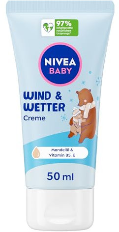 NIVEA Baby Wind & Wetter Creme, Babycreme schützt vor Wind und Kälte, Baby Feuchtigkeitscreme mit Mandelöl für zarte Babyhaut, Hautpflege für Babys mit Shea Butter und Vitaminen (50 ml)