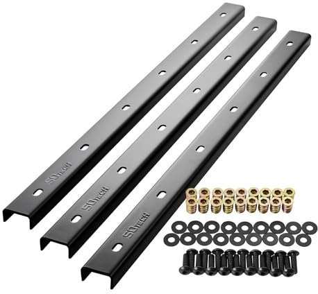 SOTECH Gratleisten 3 Stück U-Form Stahl schwarz 70 x 4 x 2 cm | für Tischplatten inkl. Befestigungsschrauben und Einschraubmuffen Verstärkungsprofil Querstrebe, U-Profil, Aussteifungsprofil