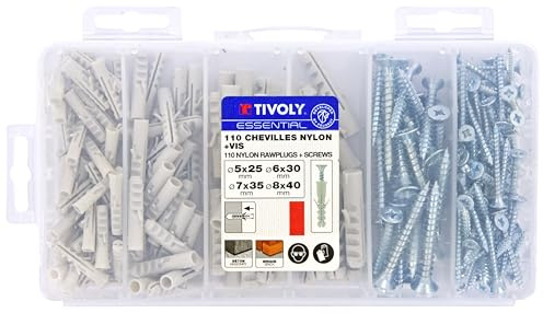 TIVOLY - Coffret Accessoires de Fixation - 110 Chevilles Nylon + Vis - Utilisation Multi-Matériaux
