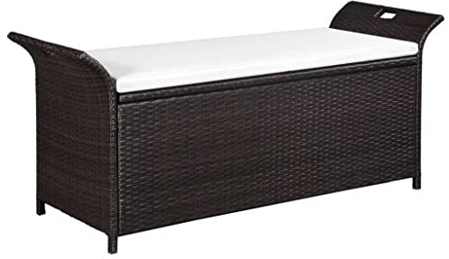 HEFZGDB Truhenbank mit Polster 138 cm Poly Rattan Braun Balkon Bank Bank Outdoor Parkbank Geeignet für Pool. Terrasse. Garten.
