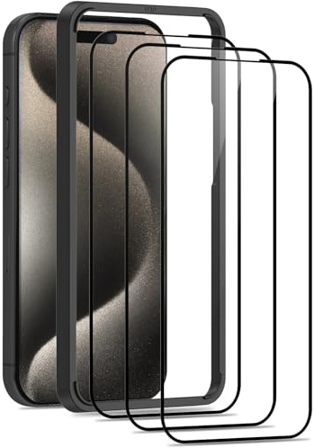 Beukei Pellicola Protettiva per iPhone 15 Pro Max, 3 pezzi Pellicol Vetro Film,copertura totale curva 3D, Anti-Graffio,Senza Bolle,Durezza 9H, Glass